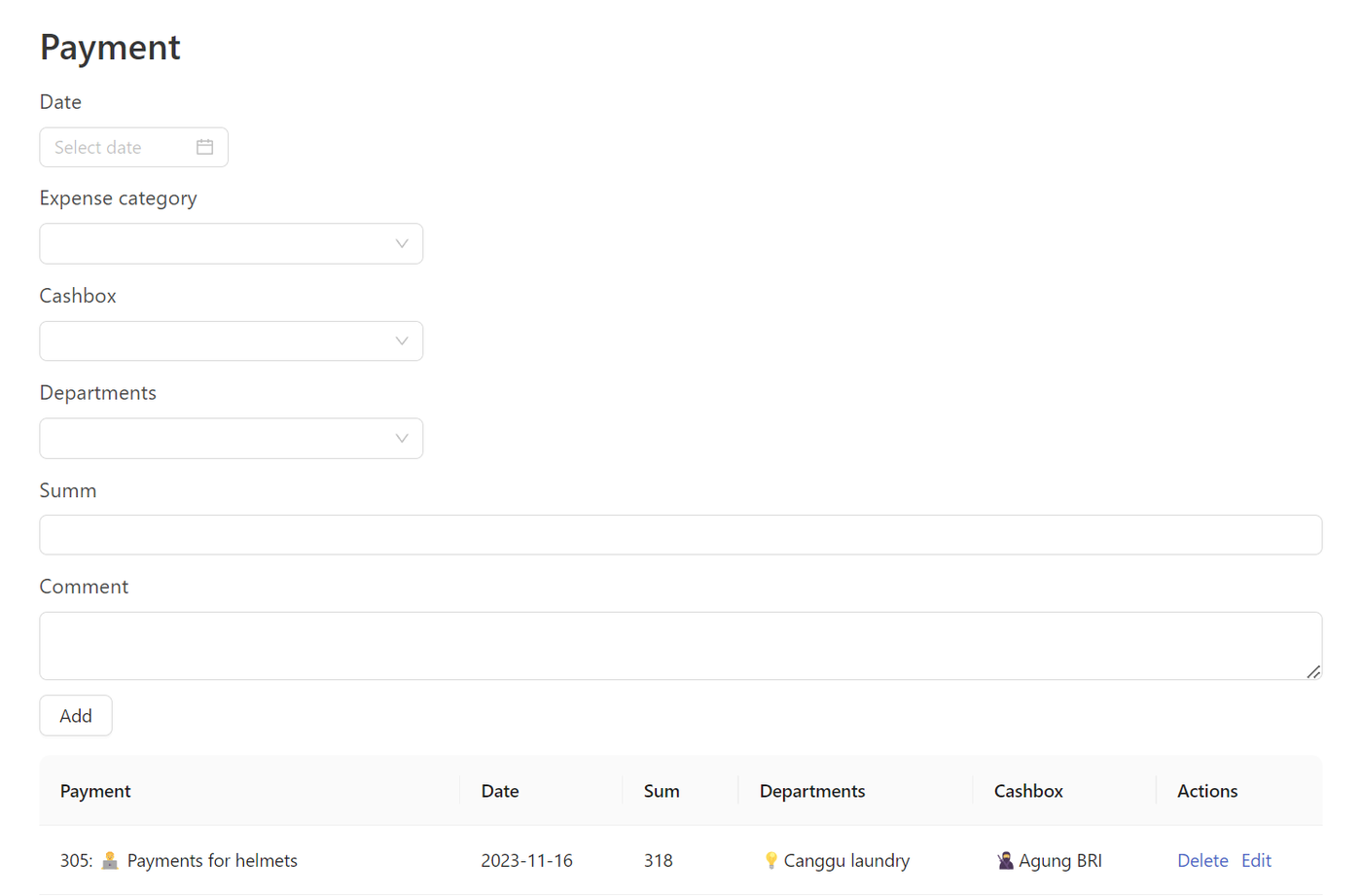 Expense entry page
