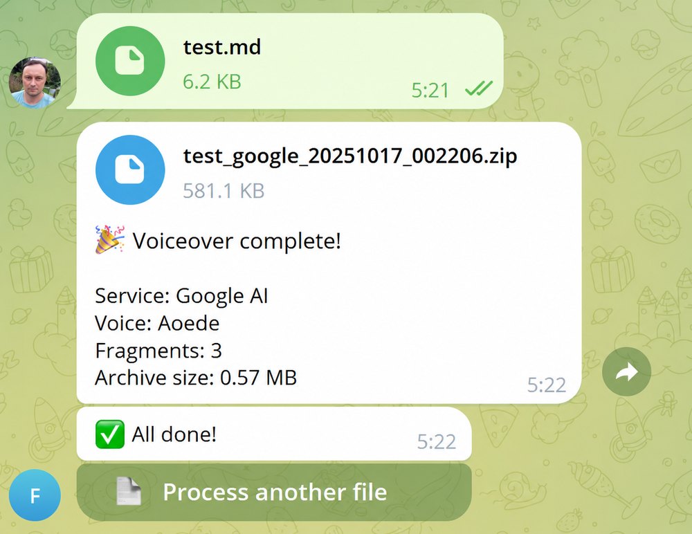 Telegram bot for text-to-speech voiceovers